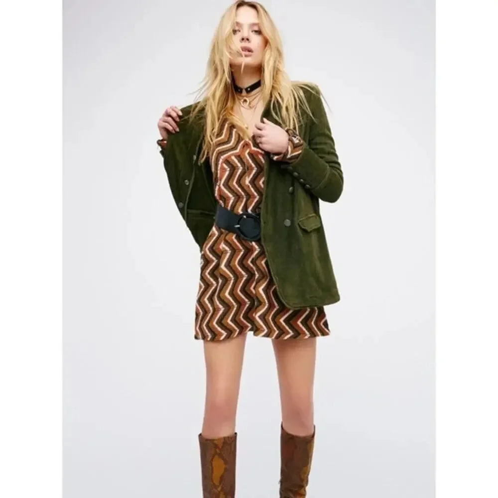 Free People Rhiannon Chevron Wool Blend Sweater Dress Neutral Combo Size S - Picture 3 of 11